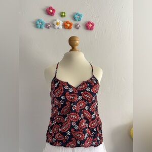 Aerie Red Paisley Spaghetti Strap Tank (XS)